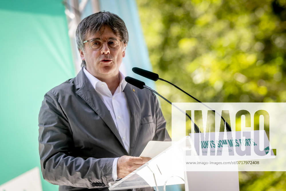 Puigdemont Announces That He Will Return To Catalonia In The Coming Weeks. The former Catalan president and member of the European Parliament, Carles Puigdemont, who is in Belgian exile since the end of 2017, is announcing at an event of the Junts party in Els Banys i Palalda in Northern Catalonia, in the south of France. Puigdemont is aspiring to recover the presidency of the Catalan government if the independence block the presidency of the socialist Salvador Illa, winner of the last regional elections. In Els Banys i Palalda, France, on July 27, 2024. Els Banys i Parladà France