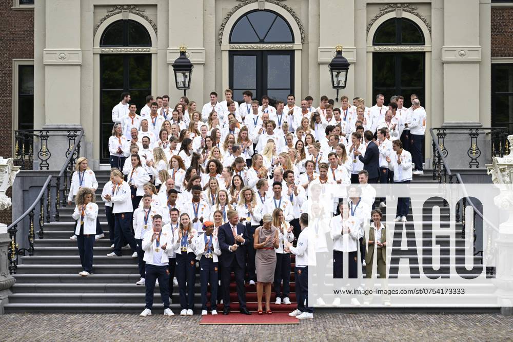 Den Haag, The Netherlands, 2024-08-13 15:26:13 THE HAGUE, 13-08-2024, Huis ten Bosch PalaceKing Willem Alexander and Queen Maxima receive the Dutch medal winners of the 2024 Summer Olympics in Paris at Huis ten Bosch PalacePHOTO: NLBeeld Patrick van Emst Credit: NL Beeld Patrick van Emst