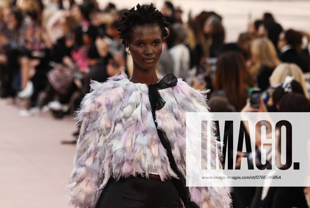 (241001) -- PARIS , Oct. 1, 2024 -- A model presents a creation from the Spring Summer 2025 ready-to-wear collections by French fashion house Chanel during the Paris Fashion Week, in Paris, France, on Oct. 1, 2024. ) FRANCE-PARIS-FASHION WEEK-CHANEL GaoxJing