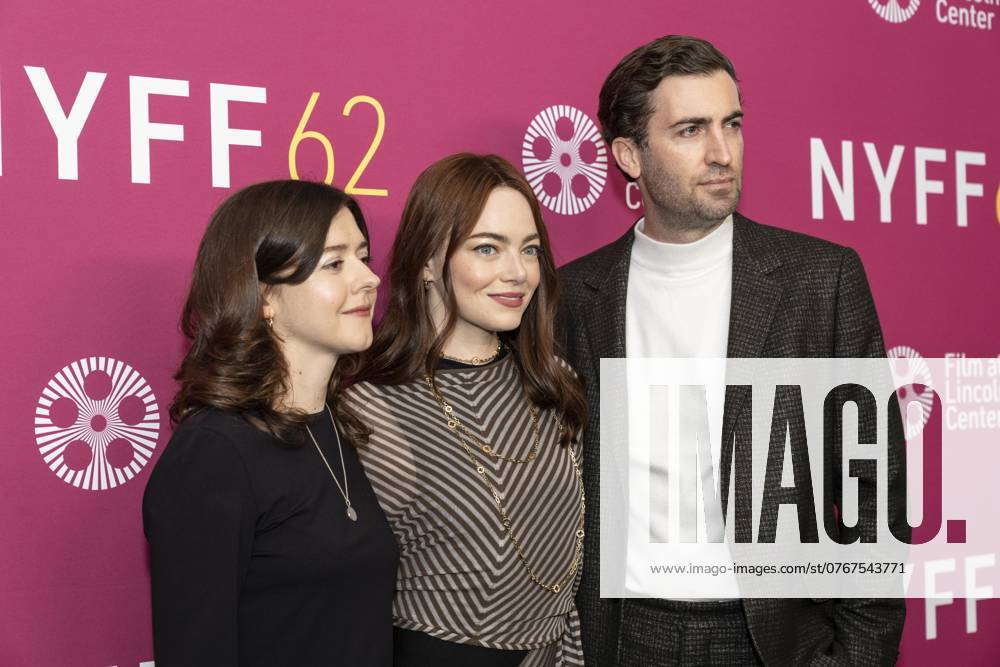 Ali Herting, Emma Stone wearing dress by Louis Vuitton and Dave MaCary attend premiere of A Real Pain during 62nd annual New York Film Festival at Alice Tully Hall on October 5, 2024 New York United States - ZUMAr339 20241005_znp_r339_032