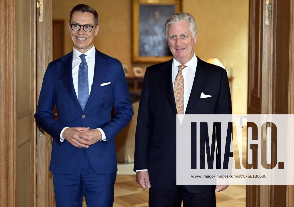 Finland s president Alexander Stubb and King Philippe - Filip of Belgium pose for the photographer during an audience of the Belgian King with Finnish s President Stubb, at the Royal Castle in Laken Laeken, Brussels, Tuesday 08 October 2024. ERICxLALMAND 102153396