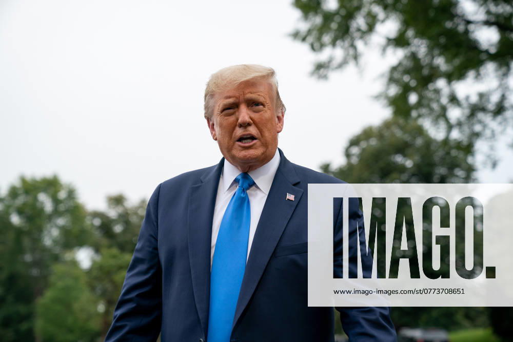 President Donald Trump Speaks to Members of the Media United States President Donald J. Trump speaks to members of the media on the South Lawn of the White House before boarding Marine One in Washington, D.C., U.S., on Thursday, September 24, 2020. Photographer: Erin Scott Bloomberg Credit: Erin Scott Pool via CNP AdMedia Washington District of Columbia United States of America