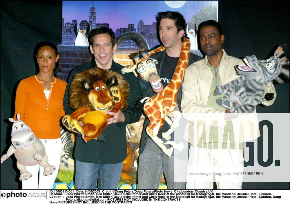 Jada Pinkett Smith, Ben Stiller, David Schwimmer and Chris Rock at the photocall for Madagasgar, the Mandarin Oriental Hotel, London. Jada Pinkett Smith, Ben Stiller, David Schwimmer and Chris Rock at the photocall for Madagasgar, the Mandarin Oriental Hotel, London. Doug Peters allactiondigital.com London UK