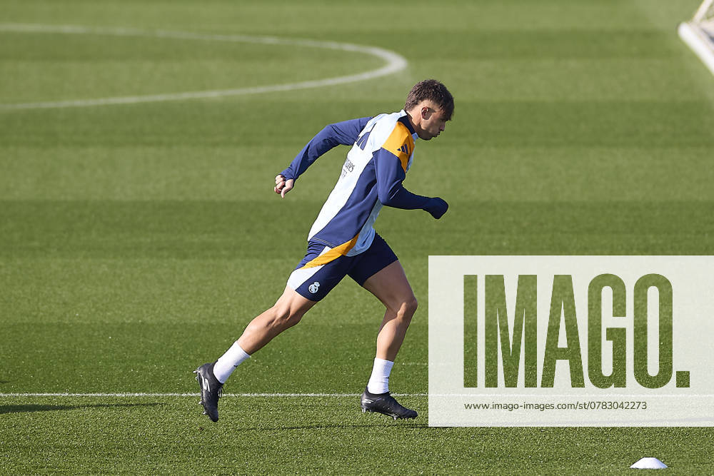 Real Madrid CF Training Session and Press Conference in Madrid, Spain - 03 Dec 2024 Raul Asencio of Real Madrid CF seen in action during the training session on the eve of the 2024 2025 La Liga EA Sports week 19 football match between Athletic Club and Real Madrid CF at Ciudad Real Madrid. Madrid Spain