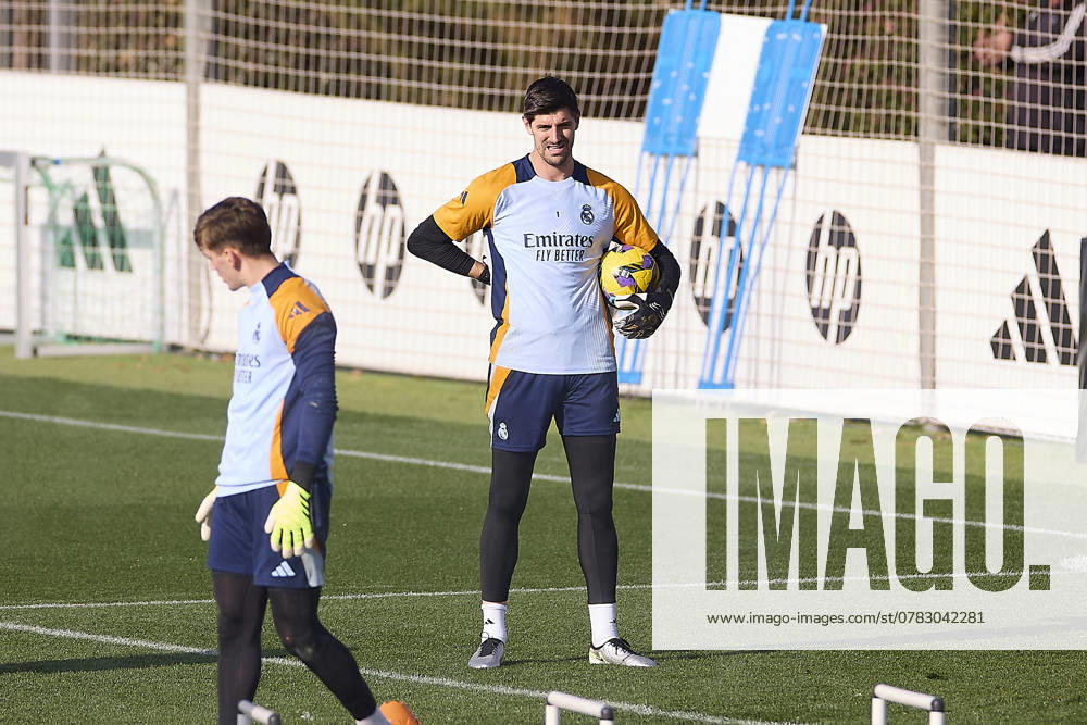 Real Madrid CF Training Session and Press Conference in Madrid, Spain - 03 Dec 2024 Thibaut Courtois of Real Madrid CF seen in action during the training session on the eve of the 2024 2025 La Liga EA Sports week 19 football match between Athletic Club and Real Madrid CF at Ciudad Real Madrid. Madrid Spain