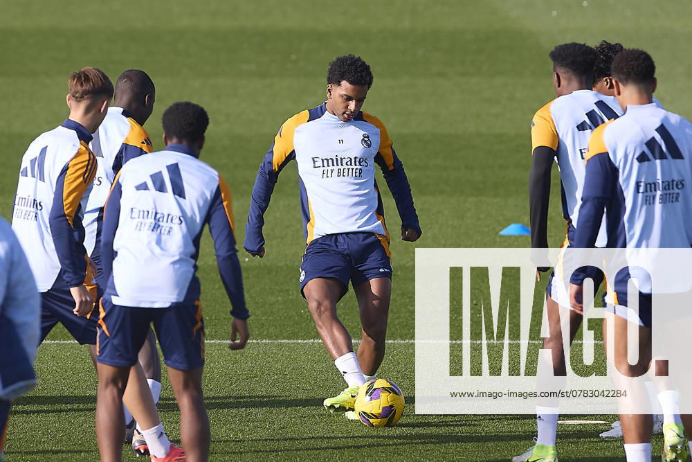 Real Madrid CF Training Session and Press Conference in Madrid, Spain - 03 Dec 2024 Rodrygo Goes of Real Madrid CF seen in action during the training session on the eve of the 2024 2025 La Liga EA Sports week 19 football match between Athletic Club and Real Madrid CF at Ciudad Real Madrid. Madrid Spain