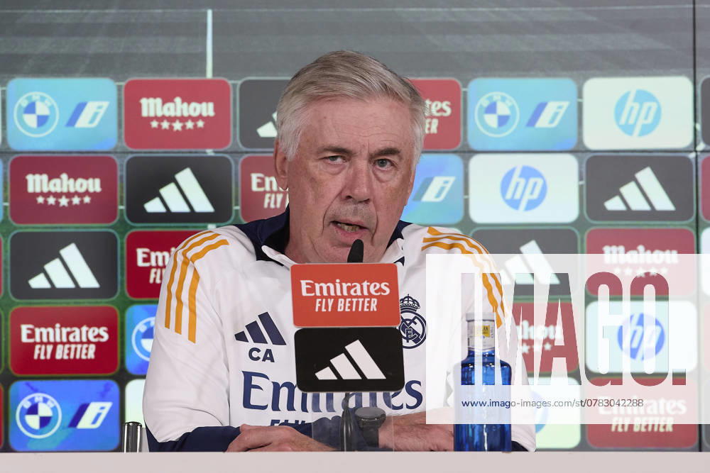 Real Madrid CF Training Session and Press Conference in Madrid, Spain - 03 Dec 2024 Carlo Ancelotti, the head coach of Real Madrid CF attends a press conference on the eve of the 2024 2025 La Liga EA Sports week 19 football match between Athletic Club and Real Madrid CF at Ciudad Real Madrid. Madrid Spain