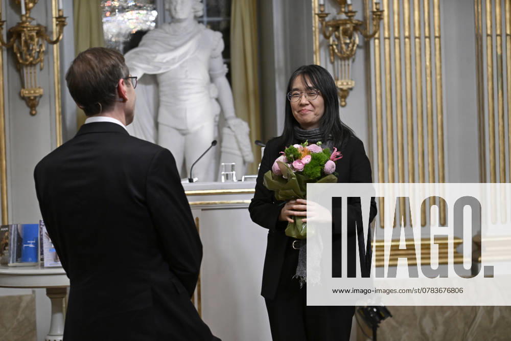 STOCKHOLM, SWEDEN 20241207 Mats Malm, Permanent President of the Swedish Academy, and Nobel Laureate in Literature Han Kang after this years Nobel Prize Lecture in Literature at the Swedish Academy on Saturday STOCKHOLM SWEDEN
