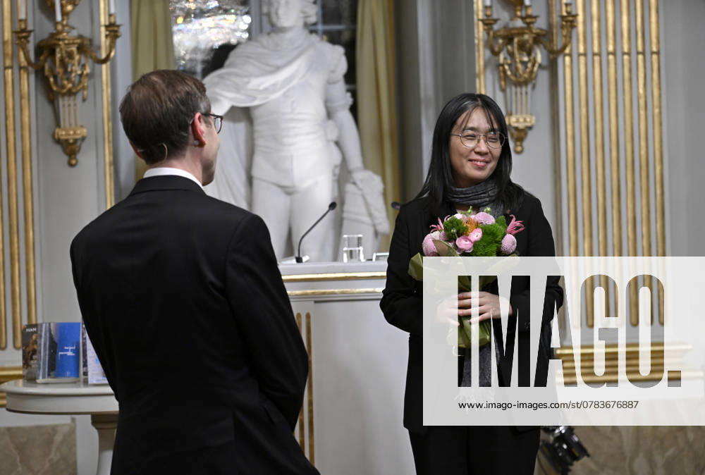 STOCKHOLM, SWEDEN 20241207 Mats Malm, Permanent President of the Swedish Academy, and Nobel Laureate in Literature Han Kang after this years Nobel Prize Lecture in Literature at the Swedish Academy on Saturday STOCKHOLM SWEDEN