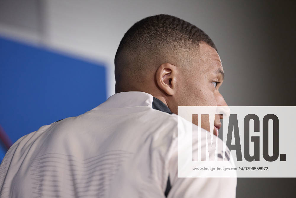 Real Madrid CF training session and press conference - 21 Jan 2025 Kylian Mbappe of Real Madrid CF attends a press conference on the eve of the 2024 2025 UEFA Champions League week 7 football match between Real Madrid CF and RB Salzburg at Ciudad Real Madrid. Madrid Spain