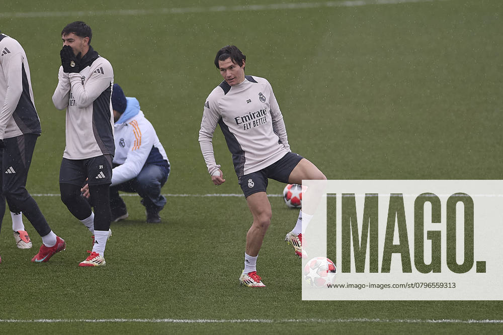 Real Madrid CF training session and press conference - 21 Jan 2025 Francisco Garcia Torres, known as Fran Garcia of Real Madrid CF seen in action during the training session on the eve of the 2024 2025 UEFA Champions League week 7 football match between Real Madrid CF and RB Salzburg at Ciudad Real Madrid. Madrid Spain