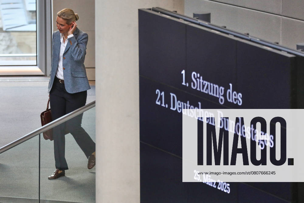 Berlin, Deutschland, 25.03.2025: Deutscher Bundestag: Konstituierende Sitzung des 21. Deutschen Bundestags: AfD-Chefin Alice Weidel kommt rein