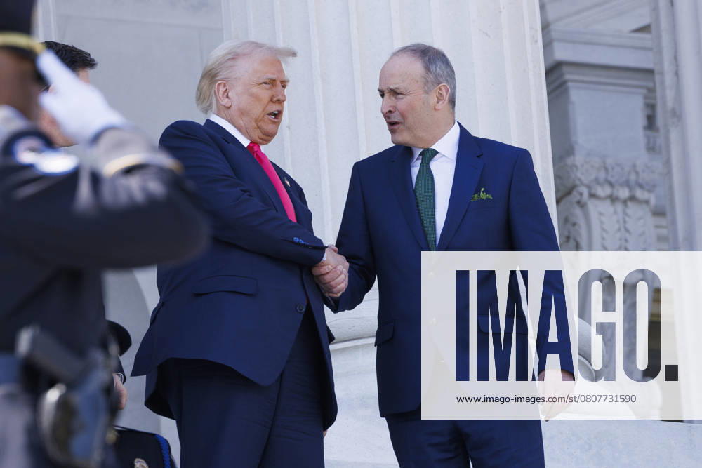 United States President Donald J Trump shakes hands with Micheal Martin, Taoiseach of Ireland, outside the Capitol Building after departing a reception, in Washington in Washington DC, on Wednesday, March 12, 2025 Credit: Aaron Schwartz CNP Washington District of Columbia United States of America