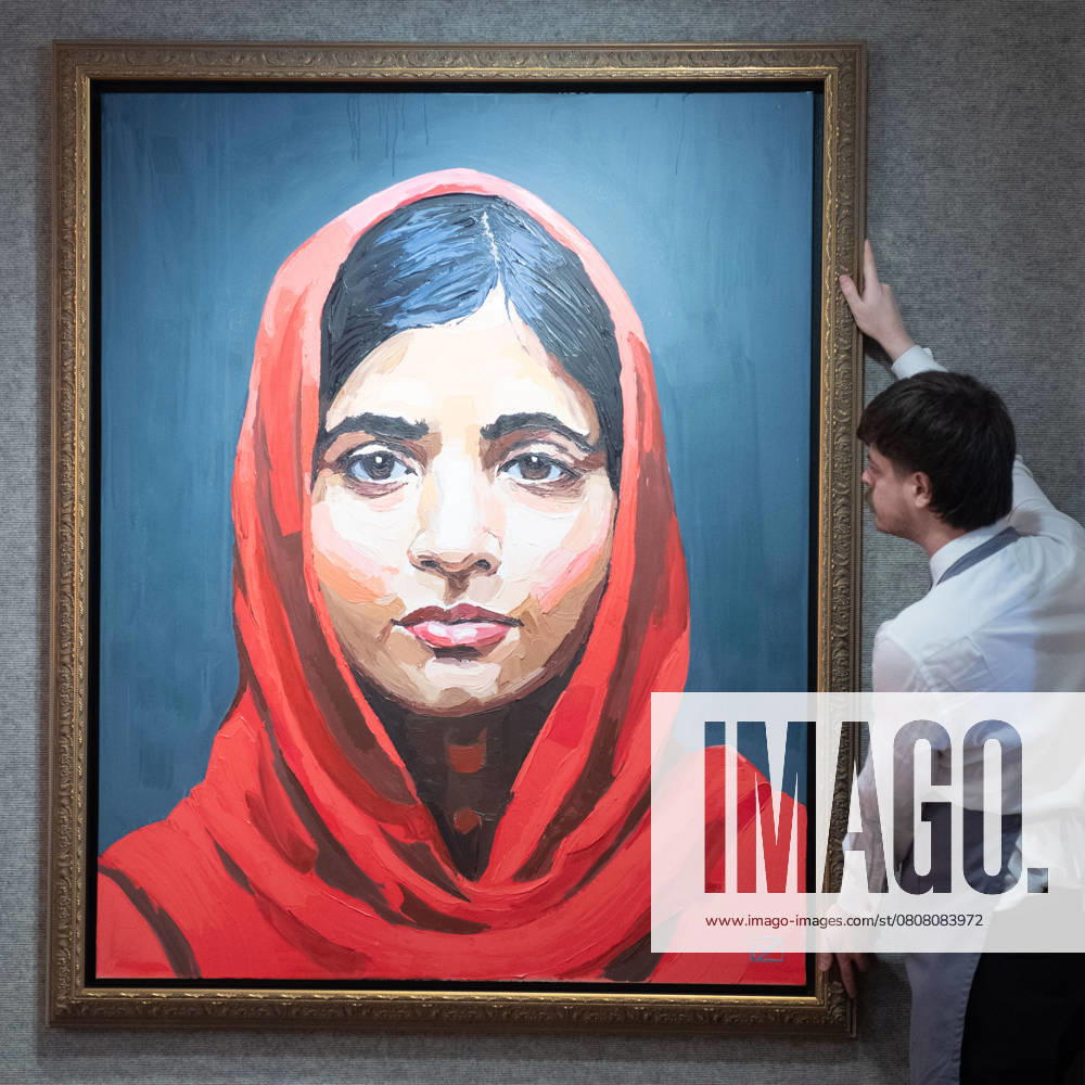 Bonhams 20th 21st Century Art Day Evening Sales Highlights Photocall - Bonhams, London An art handler holds Malala Yousafzai by Zara Muse (est £8k - £12k) which is to go on auction at Bonhams 20th 21st Century Art Day Evening Sales at Bonhams in London, England, UK on Monday 31 March, 2025., Credit:Justin Ng Avalon UK, England, London, Bonhams