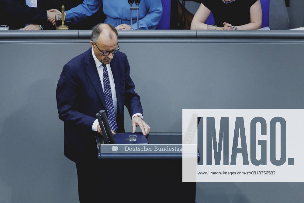 Friedrich Merz (CDU), Bundeskanzler, aufgenommen im Rahmen der ersten Regierungserklaerung im Deutschen Bundestag als Bundeskanzler in Berlin, 14.05.2025. Berlin Deutschland