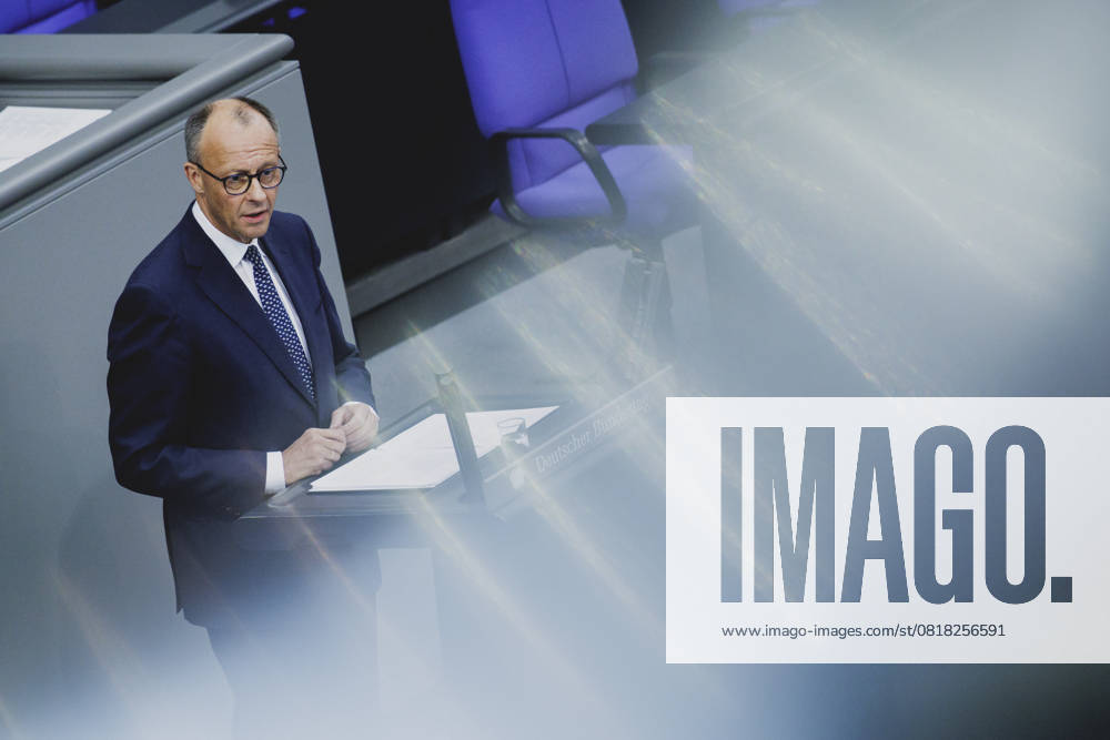 Friedrich Merz (CDU), Bundeskanzler, aufgenommen im Rahmen der ersten Regierungserklaerung im Deutschen Bundestag als Bundeskanzler in Berlin, 14.05.2025. Berlin Deutschland