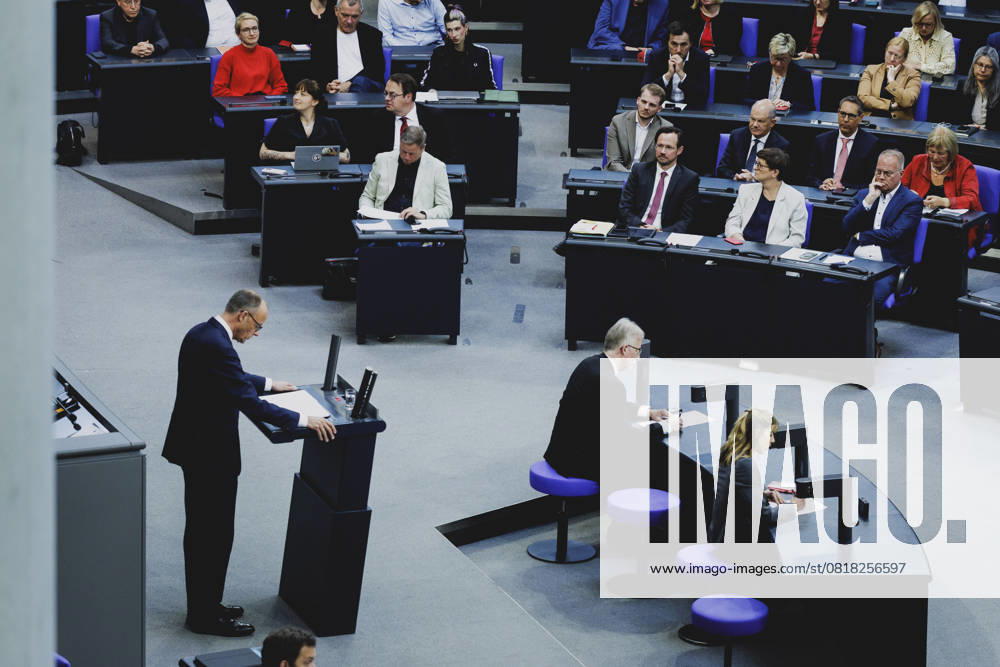 Friedrich Merz (CDU), Bundeskanzler, aufgenommen im Rahmen der ersten Regierungserklaerung im Deutschen Bundestag als Bundeskanzler in Berlin, 14.05.2025. Berlin Deutschland