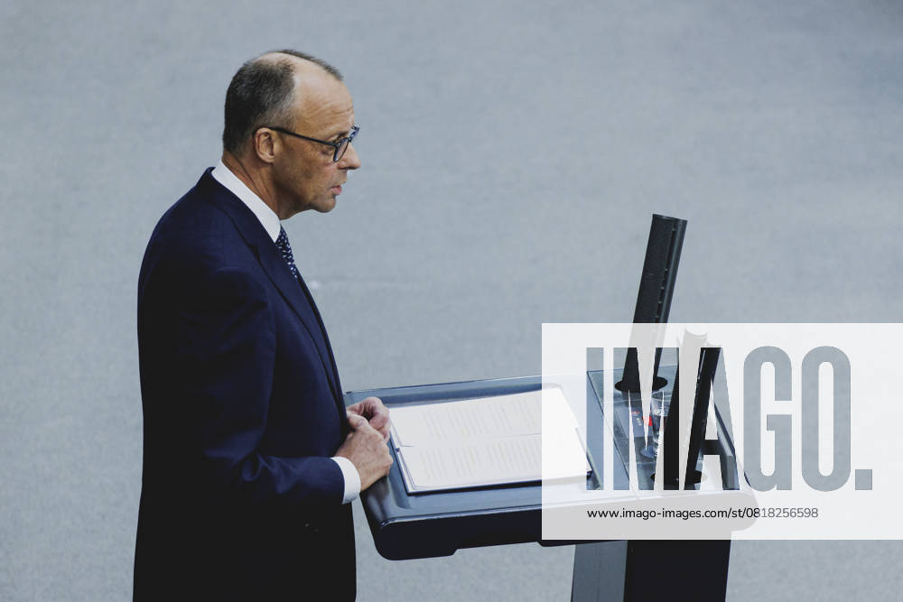 Friedrich Merz (CDU), Bundeskanzler, aufgenommen im Rahmen der ersten Regierungserklaerung im Deutschen Bundestag als Bundeskanzler in Berlin, 14.05.2025. Berlin Deutschland
