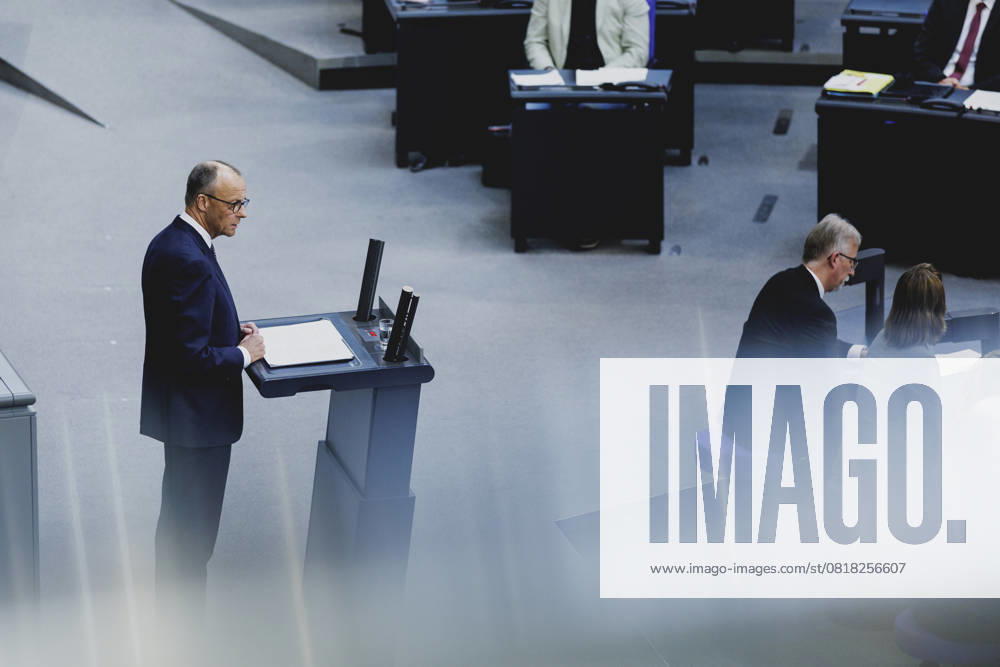 Friedrich Merz (CDU), Bundeskanzler, aufgenommen im Rahmen der ersten Regierungserklaerung im Deutschen Bundestag als Bundeskanzler in Berlin, 14.05.2025. Berlin Deutschland