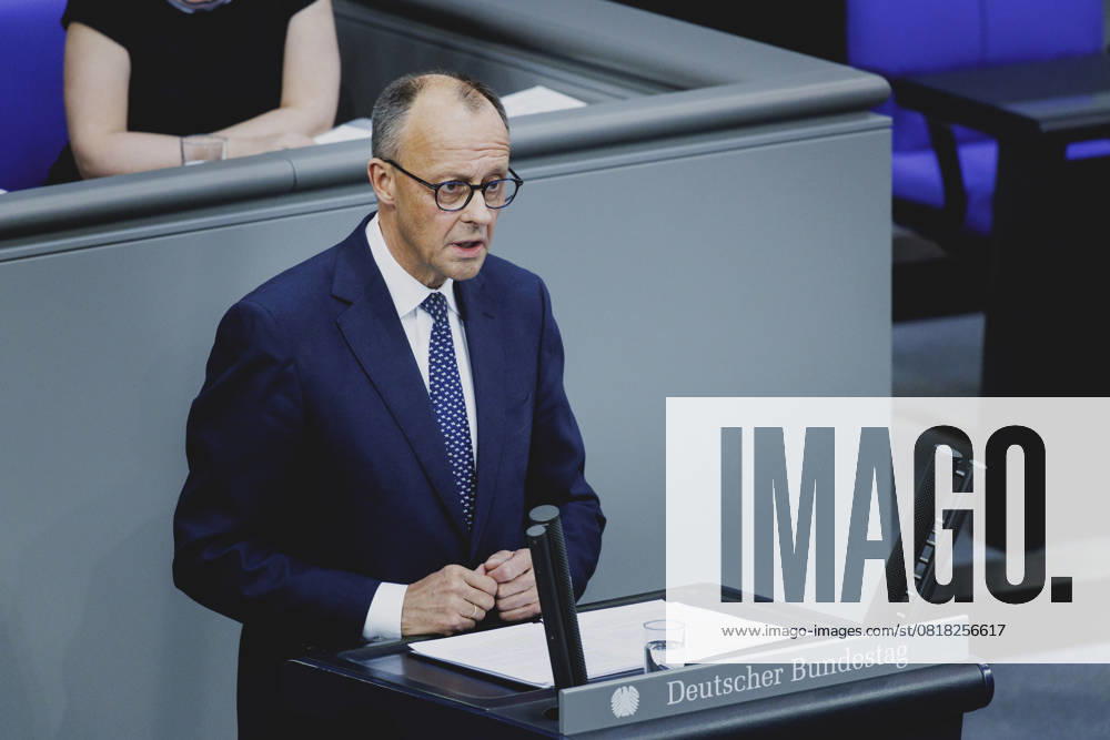 Friedrich Merz (CDU), Bundeskanzler, aufgenommen im Rahmen der ersten Regierungserklaerung im Deutschen Bundestag als Bundeskanzler in Berlin, 14.05.2025. Berlin Deutschland