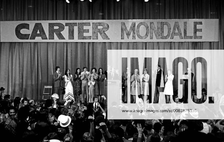 Atlanta, Georgia, Georgia - United States President-elect Jimmy Carter, surrounded by family, claims victory over US President Gerald R. Ford at an election night rally in Atlanta, Georgia on November 3, 1976. .Credit: CNP Atlanta Georgia - ZUMAs152 19761103_zaa_s152_003