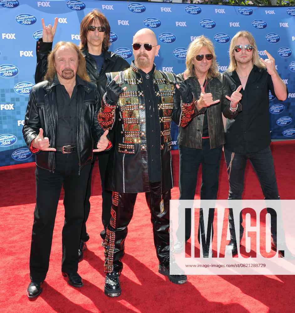 American Idol Finale 2011 - Arrivals - Los Angeles JUDAS PRIEST The 2011 American Idol Finale held at The Nokia Live in Los Angeles, California, USA. May 25th, 2011 full length black leather jacket sunglasses shades facial hair goatee hands gesture Rob Halford Glenn Tipton Ian Hill Scott Travis Richie Faulkner CAP DVS DVS Los Angeles Hollywood United States