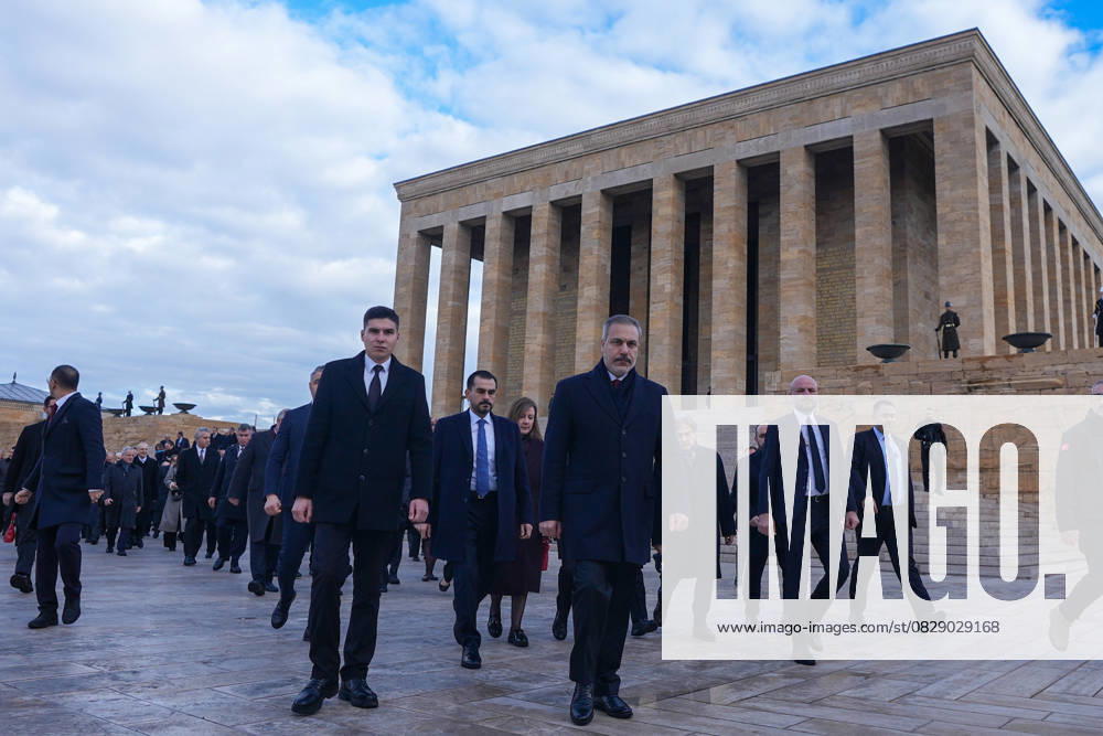 Turkish Foreign Minister Hakan Fidan ANKARA, TURKIYE - DECEMBER 9: Turkish Foreign Minister Hakan Fidan visits Anitkabir, the mausoleum of Turkish Republic s Founder Mustafa Kemal Ataturk, with Turkish ambassadors before the official opening ceremony of the 15th Ambassadors Conference in the capital Ankara, Turkiye on December 9, 2024. Ankara Turkey. Editorial use only. Please get in touch for any other usage.