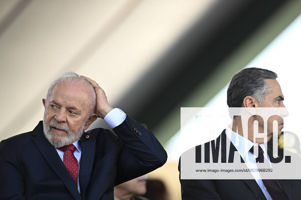 Brazilian president Lula da Silva attends Soldier s Day ceremony in Brasilia BRASILIA, BRAZIL - AUGUST 22: Brazilian President Luiz Inacio Lula da Silva (L) and Brazil s Supreme Court Chief Justice Luis Roberto Barroso attend the ceremony marking Soldier s Day at the Army headquarters in Brasilia, Brazil on August 22, 2024. Brazil World. Editorial use only. Please get in touch for any other usage.