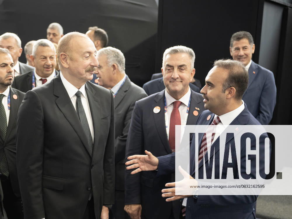 74th International Astronautical Congress kicks off in Azerbaijan BAKU, AZERBAIJAN - OCTOBER 02: Turkish Minister of Industry and Technology Mehmet Fatih Kacir (R) talks to Azerbaijani President Ilham Aliyev (L) as they attend the opening ceremony of 74th International Astronautical Congress - IAC in Baku, Azerbaijan on October 02, 2023. Baki Azerbaijan. Editorial use only. Please get in touch for any other usage.