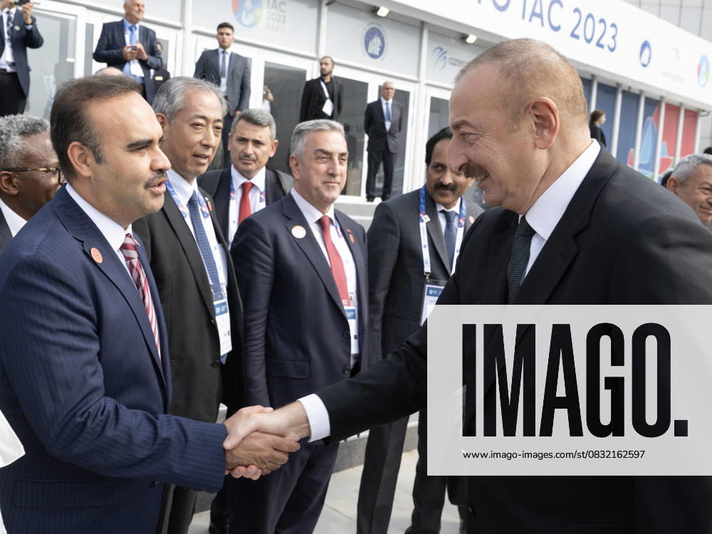 74th International Astronautical Congress kicks off in Azerbaijan BAKU, AZERBAIJAN - OCTOBER 02: Turkish Minister of Industry and Technology Mehmet Fatih Kacir (L) shakes hands with Azerbaijani President Ilham Aliyev (R) as they attend the opening ceremony of 74th International Astronautical Congress - IAC in Baku, Azerbaijan on October 02, 2023. Baki Azerbaijan. Editorial use only. Please get in touch for any other usage.