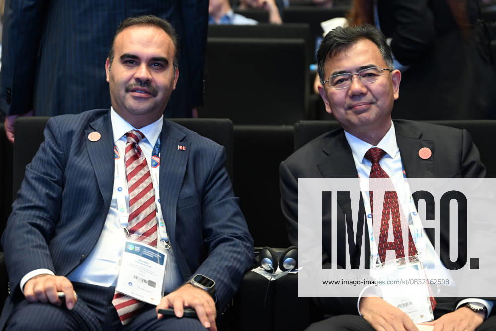 74th International Astronautical Congress kicks off in Azerbaijan BAKU, AZERBAIJAN - OCTOBER 02: Turkish Minister of Industry and Technology Mehmet Fatih Kacir (L) poses for a photo as he attends the opening ceremony of 74th International Astronautical Congress - IAC in Baku, Azerbaijan on October 02, 2023. Baki Azerbaijan. Editorial use only. Please get in touch for any other usage.