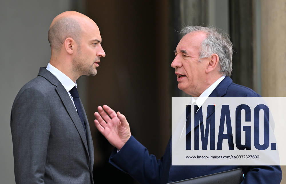 French government weekly cabinet meeting PARIS, FRANCE - SEPTEMBER 3: French Prime Minister Francois Bayrou (R) and French Minister for Europe and Foreign Affairs Jean-Noel Barrot (L) leave following the weekly cabinet meeting at the Elysee Palace in Paris, France on September 3, 2025. Mustafa Yalcin Anadolu Paris France. Editorial use only. Please get in touch for any other usage.