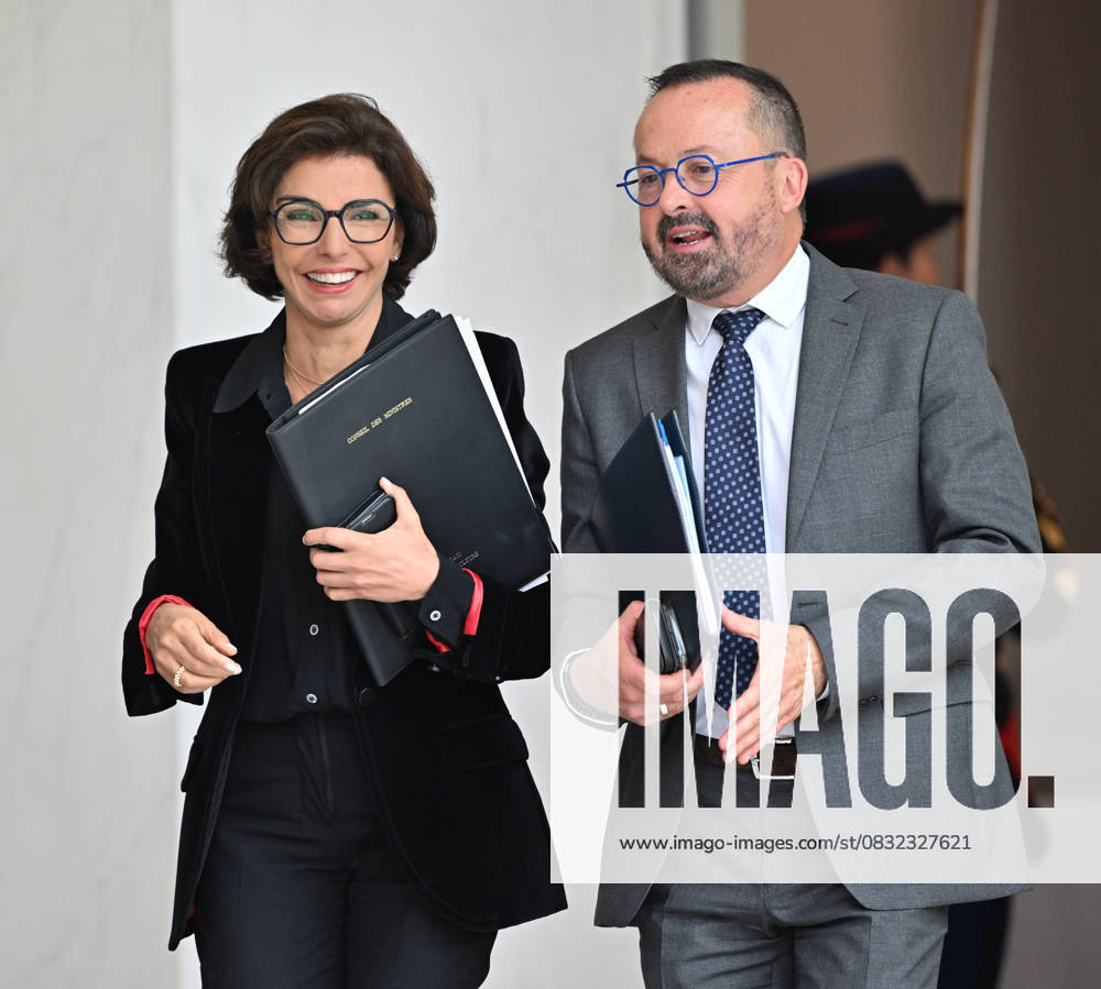 French government weekly cabinet meeting PARIS, FRANCE - SEPTEMBER 3: French Minister of Culture Rachida Dati (L) and French Minister in charge of Health and Access to Care Yannick Neuder (R) leave following the weekly cabinet meeting at the Elysee Palace in Paris, France on September 3, 2025. Mustafa Yalcin Anadolu Paris France. Editorial use only. Please get in touch for any other usage.