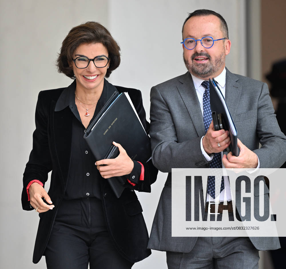 French government weekly cabinet meeting PARIS, FRANCE - SEPTEMBER 3: French Minister of Culture Rachida Dati (L) and French Minister in charge of Health and Access to Care Yannick Neuder (R) leave following the weekly cabinet meeting at the Elysee Palace in Paris, France on September 3, 2025. Mustafa Yalcin Anadolu Paris France. Editorial use only. Please get in touch for any other usage.