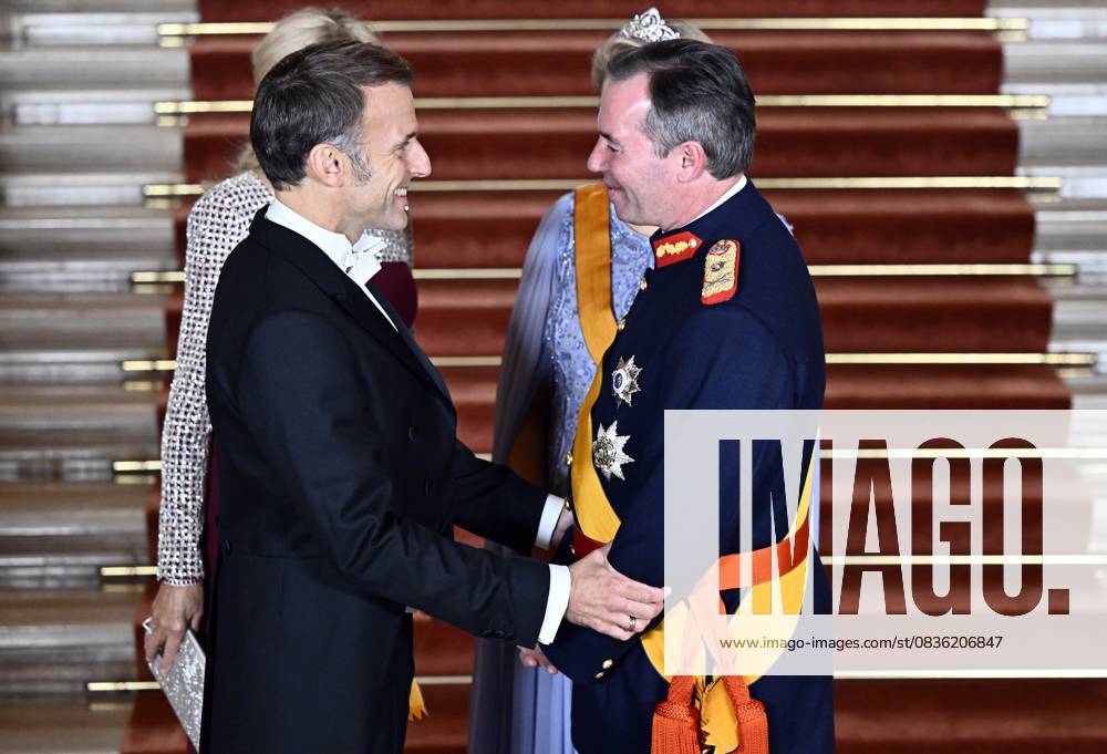 French President Emmanuel Macron and Grand-Duke Guillaume of Luxembourg pictured during the abdication of Grand Duke Henri and the swearing-in of Grand Duke Guillaume of Luxembourg, in the Royal Palace in Luxembourg City, in the Grand Duchy of Luxembourg, Friday 03 October 2025. ERICxLALMAND 136000457