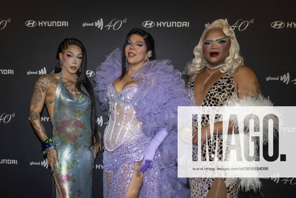 (L-R) Dahlia Sin, Aja and Kandy Muse attend GLAAD s 40th Anniversary Gala at Cipriani 25 Broadway in New York City. New York United States - ZUMAs197 20251010_aaa_s197_558
