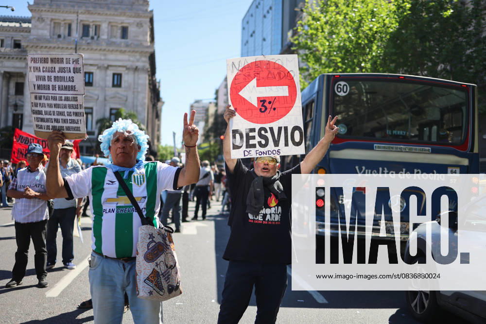 Retirees and pensioners protest in the streets against President Javier Mileiâ€⠢s austerity measures in front of the National Congress. Buenos Aires Argentina - ZUMAp265 20251008_zip_p265_001