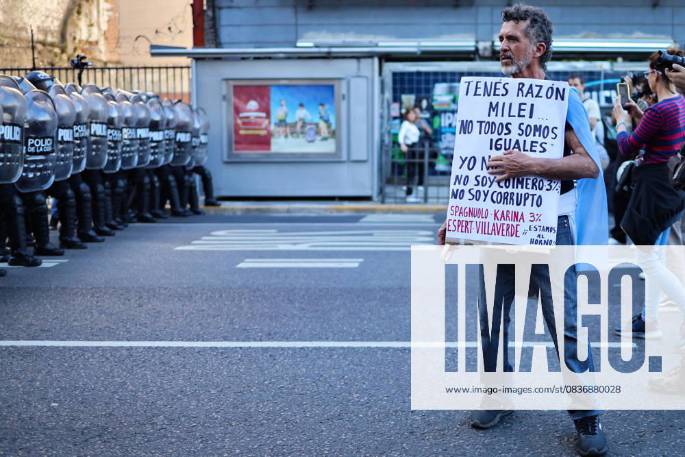 Retirees and pensioners protest in the streets against President Javier Mileiâ€⠢s austerity measures in front of the National Congress. Buenos Aires Argentina - ZUMAp265 20251008_zip_p265_003