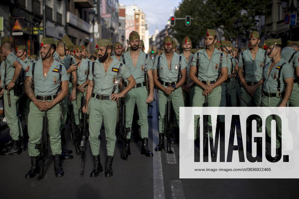 Members of the Legion, elite forces of the Spanish army, before the start of the parade, during a military parade through the streets of Madrid on Spain s National Day, which commemorates the arrival of Christopher Columbus to the New World in 1492. Madrid Spain - ZUMAs296 20251012_znp_s296_005
