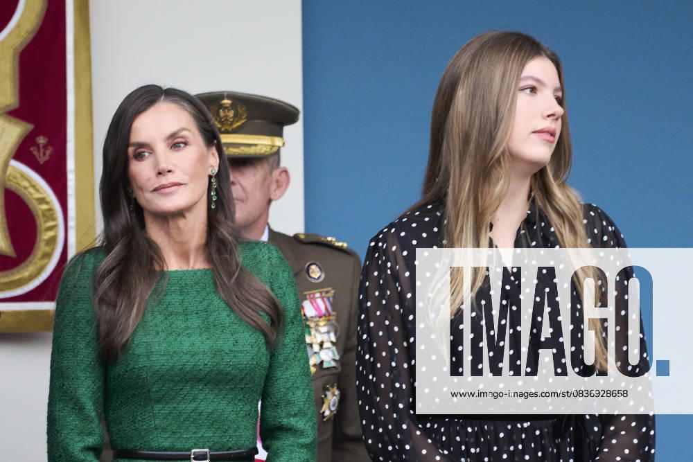Madrid Princess Sofia and Queen Letizia attend the tribute ceremony to the national flag and the military parade during the National Day, Dia de la Hispanidad, at Plaza de Canovas del Castillo in Madrid. No Spain Â