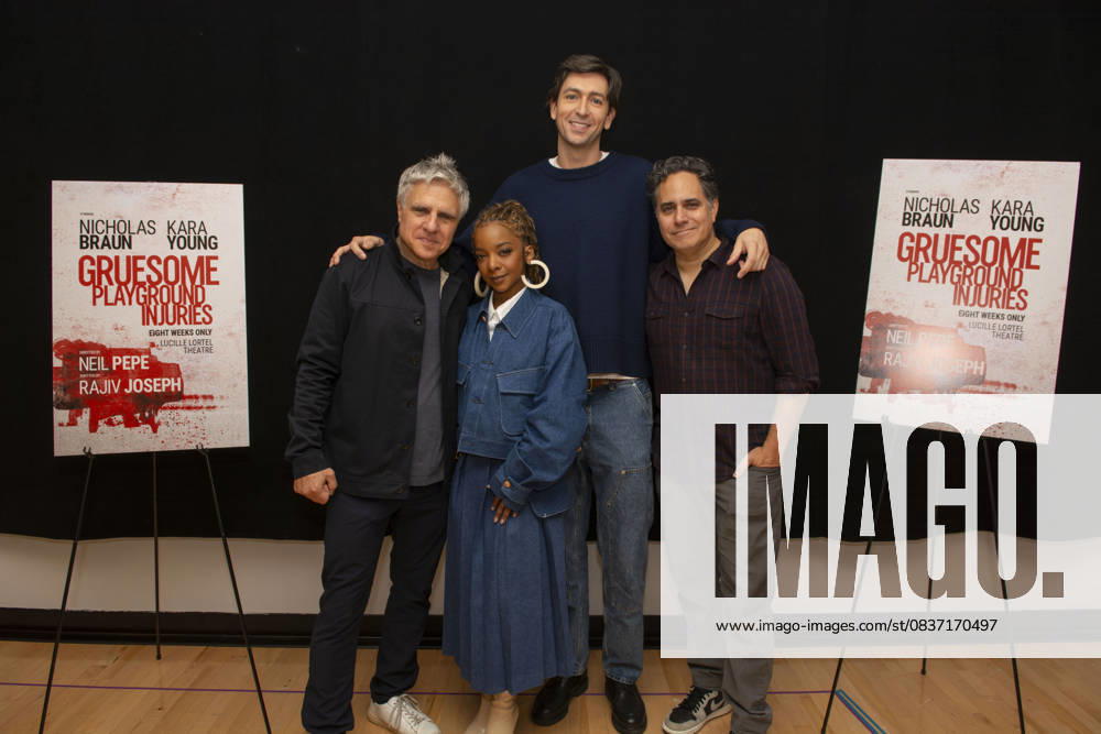 The Cast and Creatives of Gruesome Playground Injuries on Broadway pose for photos to promote the opening of their new show at Atlantic Theater Company in New York. 14 October 2025. New York USA - ZUMAa265 20251014_zep_a265_010