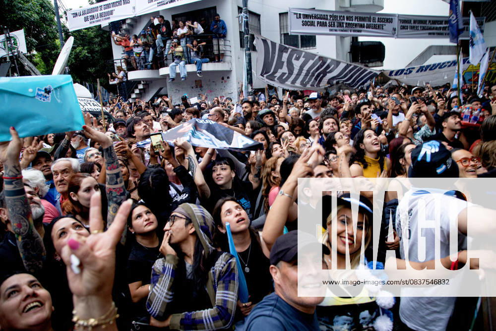 On Peronist Loyalty Day, 80 years after October 17, 1945, Peronist protesters marched to greet Cristina Kirchner, the current leader of Peronism, at 1111 San Jose Street in Buenos Aires, where she is serving house arrest. Cristina greets her followers from the balcony of her home. Buenos Aires Argentina - ZUMAr233 20251017_zip_r233_001