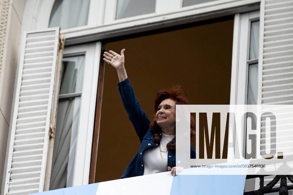 On Peronist Loyalty Day, 80 years after October 17, 1945, Peronist protesters marched to greet Cristina Kirchner, the current leader of Peronism, at 1111 San Jose Street in Buenos Aires, where she is serving house arrest. Cristina greets her followers from the balcony of her home. Buenos Aires argentina - ZUMAr233 20251017_zip_r233_005