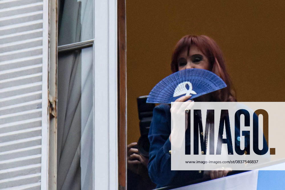 On Peronist Loyalty Day, 80 years after October 17, 1945, Peronist protesters marched to greet Cristina Kirchner, the current leader of Peronism, at 1111 San Jose Street in Buenos Aires, where she is serving house arrest. Cristina greets her followers from the balcony of her home. Buenos Aires Argentina - ZUMAr233 20251017_zip_r233_006