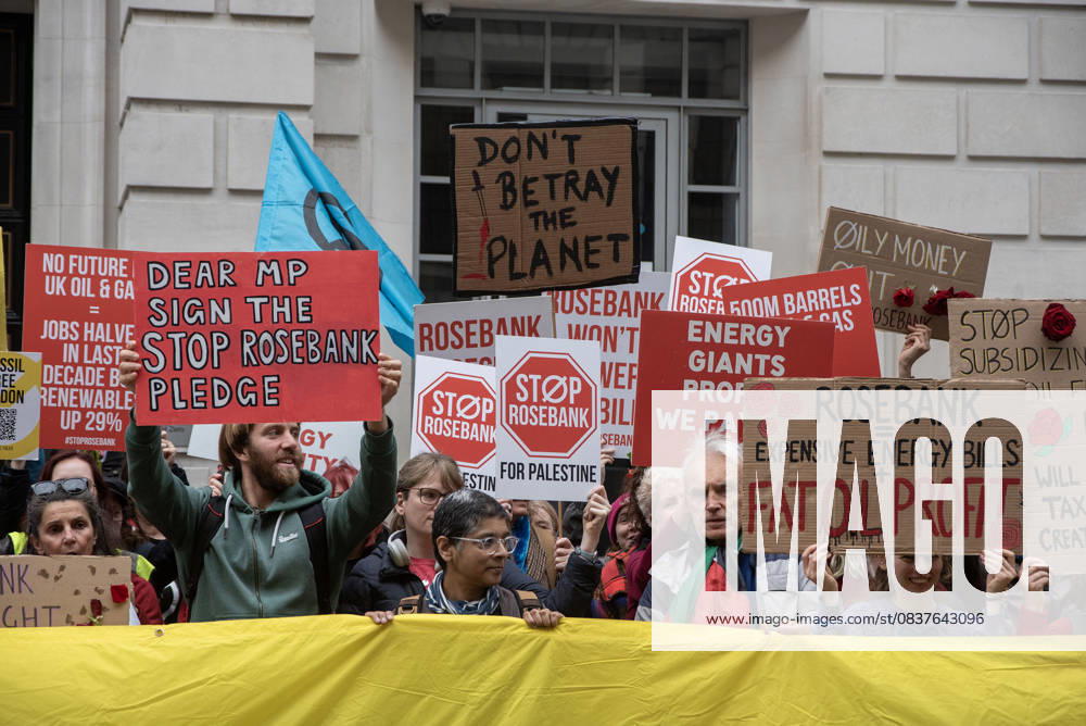 Climate Protesters gathered by the Department for Energy Security and Net Zero (DESNZ) in central London for a mass rally organised by the Fossil Free London. Protesters are calling on the British Government to reject the Equinor s Rosebank oilfield development near the Shetland Islands. London United Kingdom - ZUMAe120 20251018_zip_e120_001