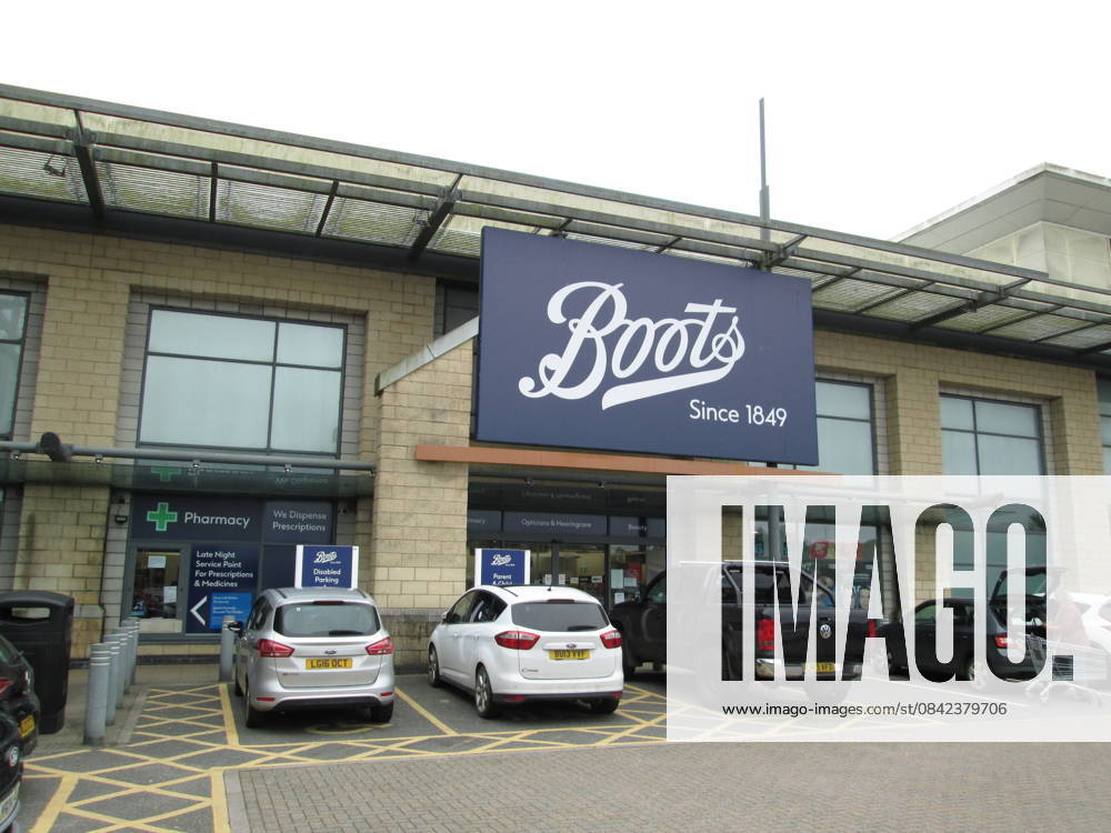 Corporate logo design sign billboard in October 2025 Boots since 1849 Pharmacy In Hayle Retail Park, Cornwall, October 2025