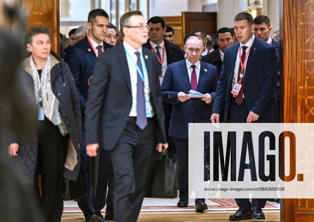 Turkmenistan Russia 9070063 12.12.2025 Russian President Vladimir Putin walks before bilateral meetings with heads of delegations participating in the International Forum dedicated to the International Year of Peace and Trust, the International Day of Neutrality, and the 30th anniversary of Turkmenistan s neutrality status, at the Congress Centre in Ashgabat, Turkmenistan. Kristina Kormilitsyna Sputnik Ashgabat Turkmenistan