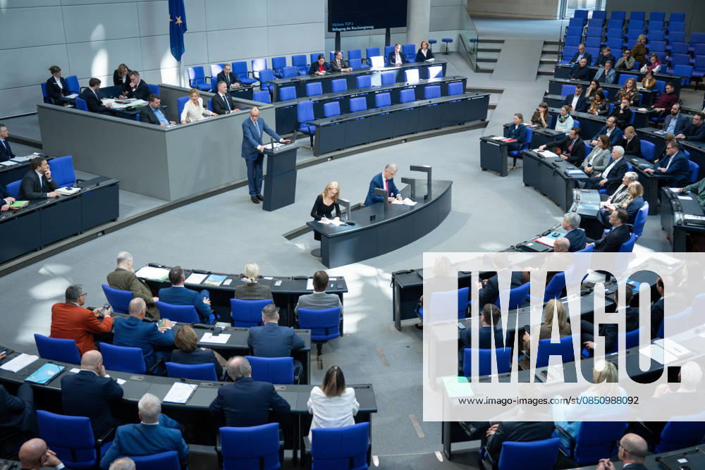 Deutscher Bundestag, 64. Plenarsitzung Deutscher Bundestag, 64. PBundeskanzler Friedrich Merz (CDU) bei seiner Regierungserklaerung zum Europaeischen Rat bei der 64. Sitzung des Deutschen Bundestag in Berlin, 18.03.2026 Berlin Berlin Deutschland