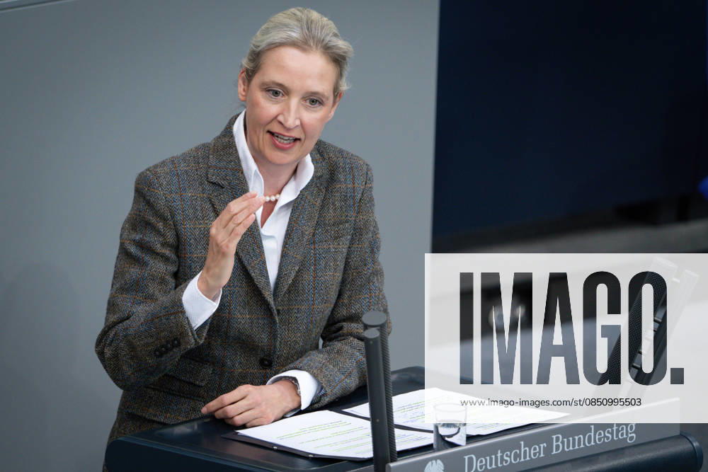 Deutscher Bundestag, 64. Plenarsitzung Alice Weidel (AfD) im Portrait bei ihrer Rede zum Tagesordnungspunkt Regierungserklaerung zum Europaeischen Rat bei der 64. Sitzung des Deutschen Bundestag in Berlin, 18.03.2026 Berlin Berlin Deutschland