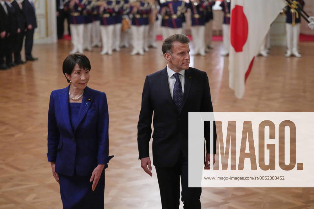 French President Emmanuel Macron in Tokyo TOKYO, JAPAN - APRIL 01: (---- - MANDATORY CREDIT - HIRO KOMAE AP PHOTO POOL - NO MARKETING NO ADVERTISING CAMPAIGNS - DISTRIBUTED AS A SERVICE TO CLIENTS----) Japanese Prime Minister Sanae Takaichi and French President Emmanuel Macron review an honor guard during welcoming ceremony at the Akasaka Palace State Guest House on April 01, 2026 in Tokyo, Japon. AP Photo Hiro Komae Pool Anadolu Tokyo Japan. Editorial use only. Please get in touch for any other usage.